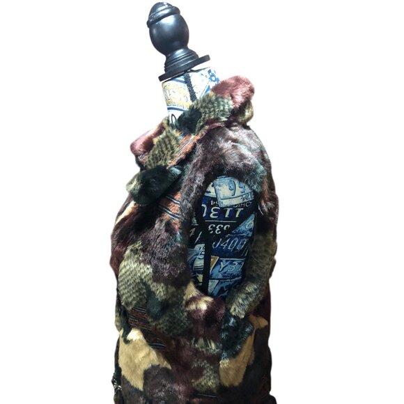 Boho Classy Eclectic Unique Street Style Multi Color Texture Faux Fur Vest Sz M - Picture 10 of 16